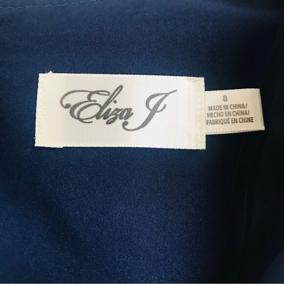 ELIZA‎ J Floral Long Sleeve Maxi Dress Chiffon Faux Wrap Navy Blue Pink Sz 8 New - Picture 5 of 11